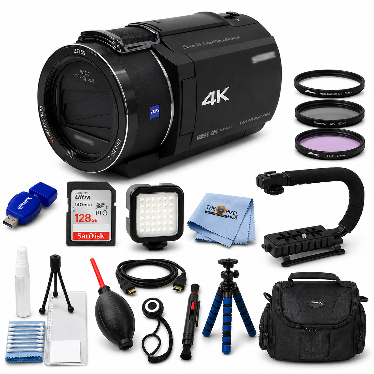 Sony FDR-AX45A UHD 4K Handycam Camcorder with 64GB Internal Memory (Black) Bundle