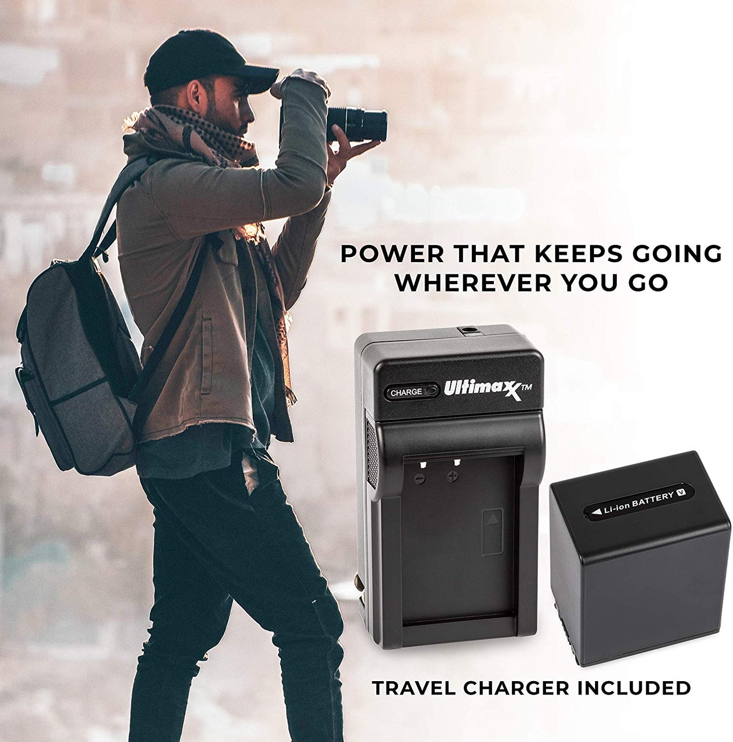 ULTIMAXX Travel Charger + 2x Replacement Battery for Sony FV100 - 4900 mah