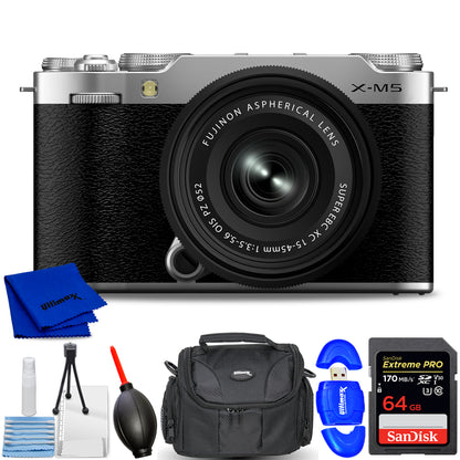 FUJIFILM X-M5 Mirrorless Camera with XC 15-45mm f/3.5-5.6 Lens (Silver) Bundle