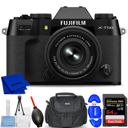 FUJIFILM X-T50 Mirrorless Camera with XC 15-45mm f/3.5-5.6 Lens (Black) Starter Bundle