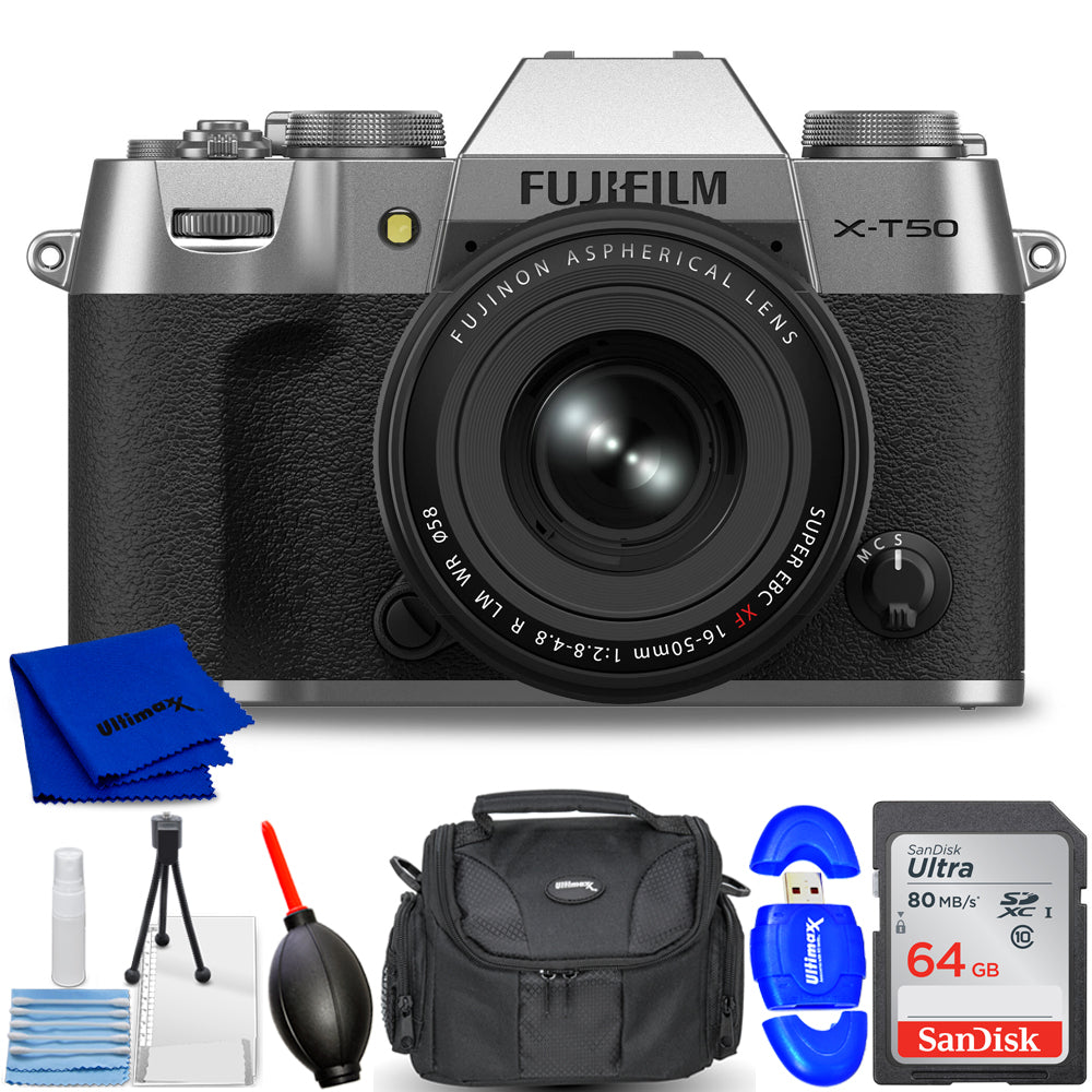FUJIFILM X-T50 Mirrorless Camera with XF 16-50mm f/2.8-4.8 Lens (Silver) Bundle