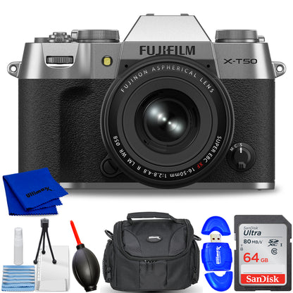 FUJIFILM X-T50 Mirrorless Camera with XF 16-50mm f/2.8-4.8 Lens (Silver) Bundle