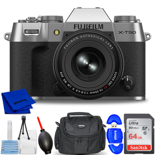 FUJIFILM X-T50 Mirrorless Camera with XF 16-50mm f/2.8-4.8 Lens (Silver) Bundle