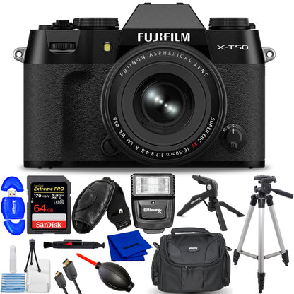 FUJIFILM X-T50 Mirrorless Camera with XF 16-50mm f/2.8-4.8 Lens (Black) Advanced Bundle