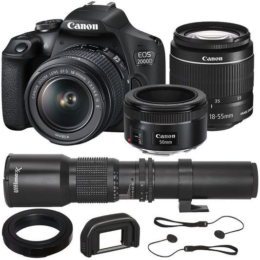 SSE Canon EOS 2000D (T7) EF-S 18-55mm is II Kit with Canon EF 50mm f/1.8 STM Lens and Basic Lens Accessory Bundle - Includes: 500mm Telephoto Preset Lens, Professional EF T-Mount and Much More