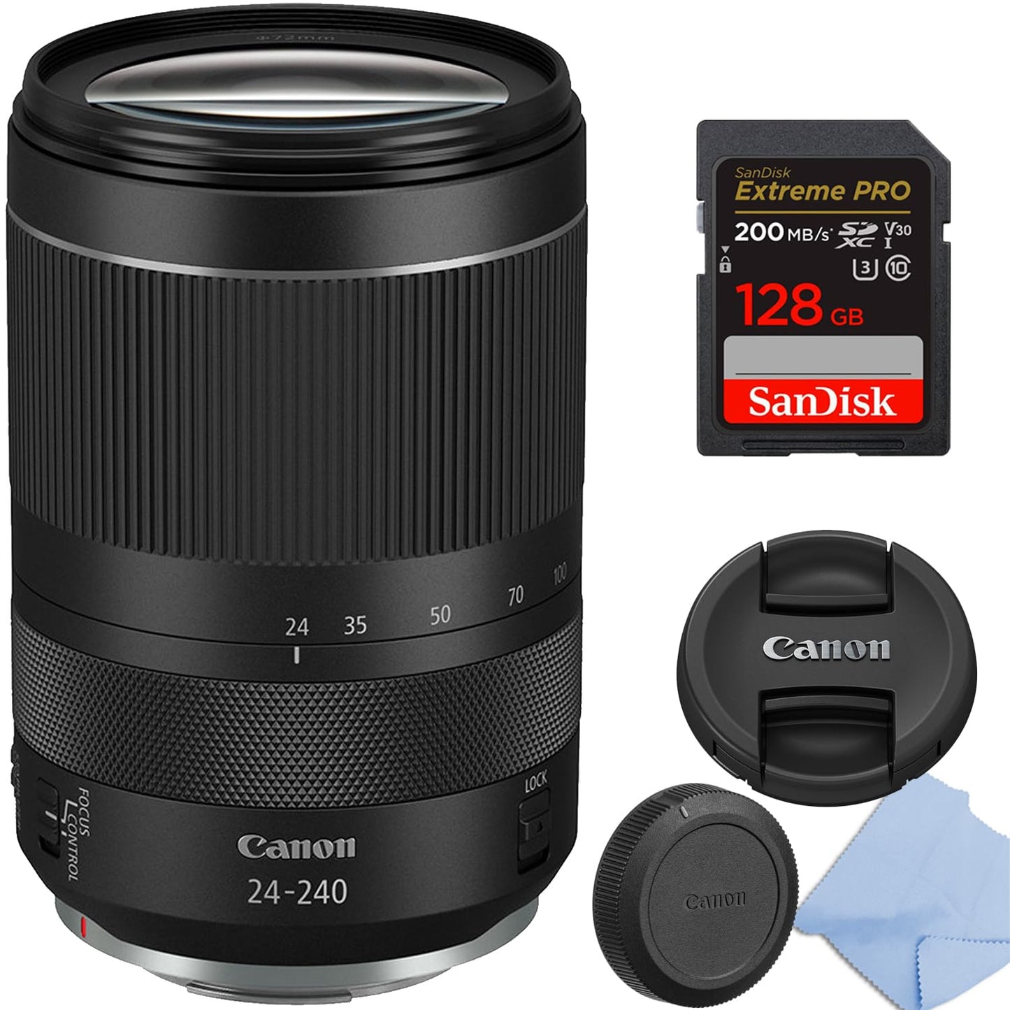Canon RF 24-240mm f/4-6.3 is USM Lens Wide-Angle Lens for mirrorless Camera and 128 Extreme Memory Card (Renewed)