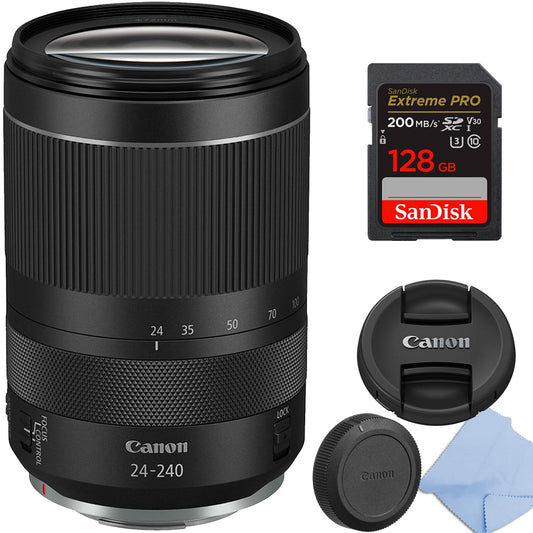 Canon RF 24-240mm f/4-6.3 is USM Lens Wide-Angle Lens for mirrorless Camera and 128 Extreme Memory Card (Renewed)