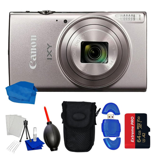 Canon Compact Digital Camera IXY650 (ELPH 360) (Silver) Bundle Includes: 64GB Micro Extreme PRO, Starting Cleaning Kit, High Speed Micro SD & Much More (7PC Accessory Bundle) (Renewed)