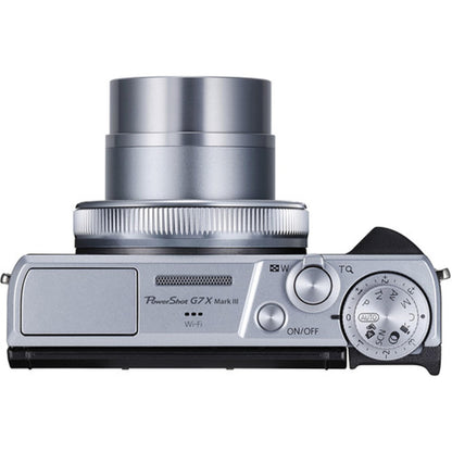Canon PowerShot G7 X Mark III Digital Camera (Silver) with LED Video Light + Two Extra Batteries + 64GB Memory Card + Tripod + Case & More