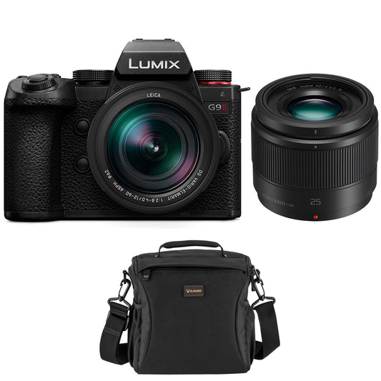 Panasonic Lumix G9 II Mirrorless Camera with Leica DG 12-60mm f/2.8-4 Lens Bundle Lumix G 25mm f/1.7 Aspherical Lens, Shoulder Bag