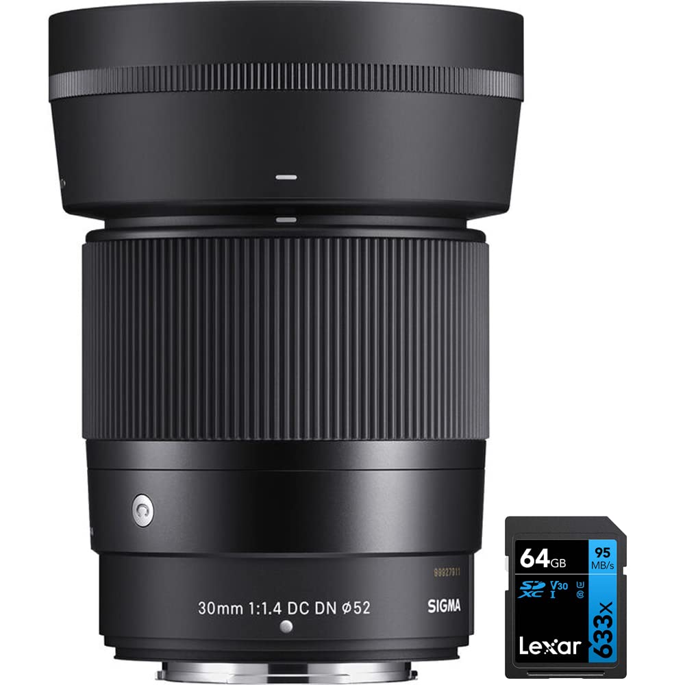 Sigma 302975 30mm f/1.4 DC DN Contemporary Lens for FUJIFILM X Bundle with Lexar Professional 633x 64GB UHS-1 Class 10 SDXC Memory Card