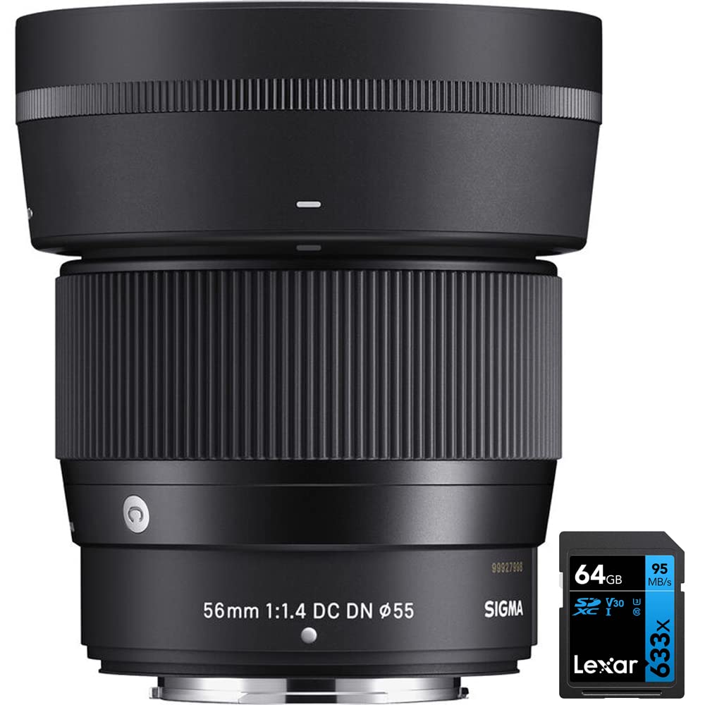 Sigma 351975 56mm F1.4 DC DN Contemporary Lens for FUJIFILM X Bundle with Lexar Professional 633x 64GB UHS-1 Class 10 SDXC Memory Card