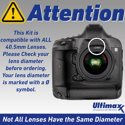 Ultimaxx 40.5mm Complete Filter Accessory Bundle - Includes: 0.43x Wide-Angle & 2.2x Telephoto Zoom Lens Attachments, 6PC Gradual Color Filter Kit, Water-Resistant Gadget Bag & Much More (23pc Bundle)