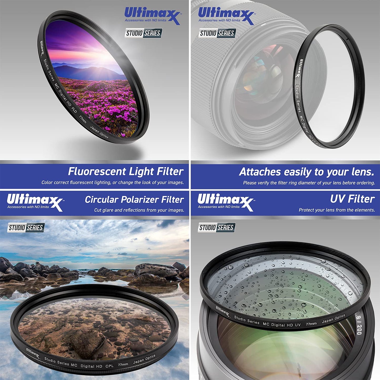 Ultimaxx 40.5mm Complete Filter Accessory Bundle - Includes: 0.43x Wide-Angle & 2.2x Telephoto Zoom Lens Attachments, 6PC Gradual Color Filter Kit, Water-Resistant Gadget Bag & Much More (23pc Bundle)