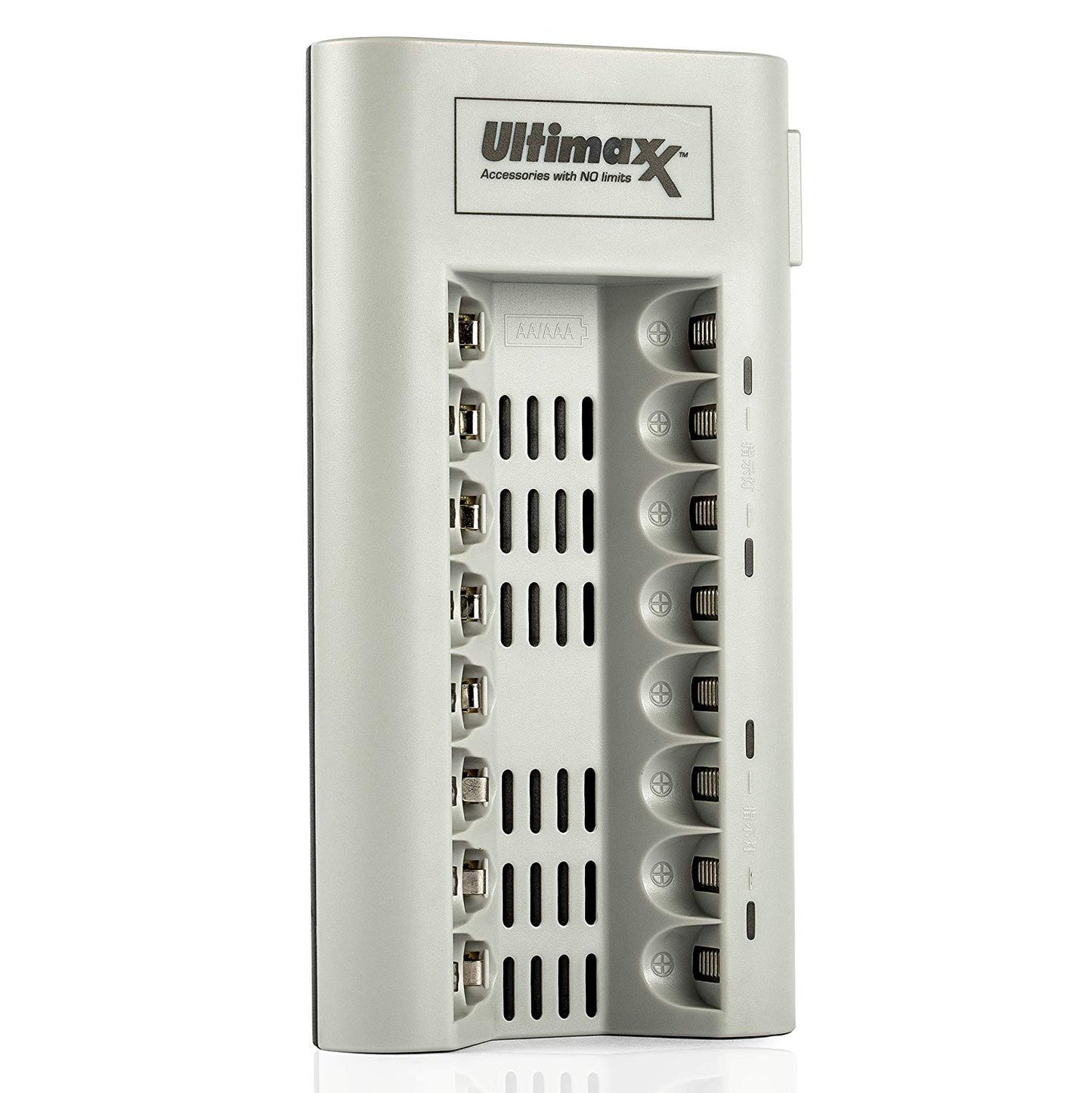 Ultimaxx Charger with Batteries ? 8 Port Battery Charger with 1x AA Batteries 3150mAh and 1x AAA Batteries 1100mAh Memory Free- Rechargeable, Ni-MH, Durable & Long-Lasting Batteries