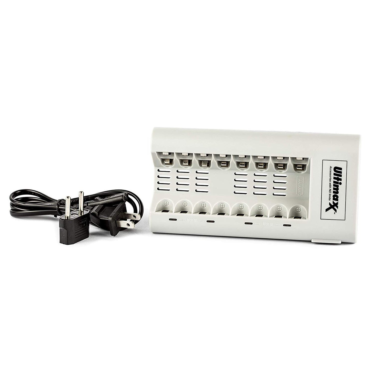 Ultimaxx Charger with Batteries ? 8 Port Battery Charger with 1x AA Batteries 3150mAh and 1x AAA Batteries 1100mAh Memory Free- Rechargeable, Ni-MH, Durable & Long-Lasting Batteries