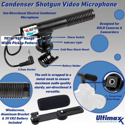 Ultimaxx Essential Canon XF605 UHD 4K HDR Pro Camcorder Bundle - Includes: 2x 128GB Extreme Memory Cards, Mini Condenser Microphone & More (22pc Bundle)