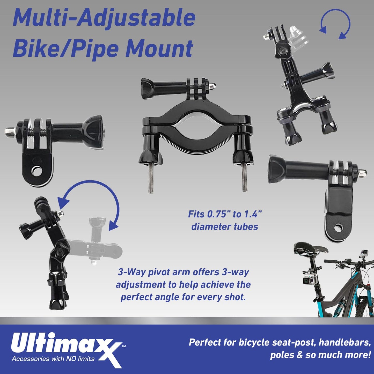 Ultimaxx Grand GoPro HERO11 Black Mini Bundle - Includes: 64GB Extreme MicroSDXC, Multi-Adjustable Bike / Pipe Mount, Selfie-Stick & Much More (27pc Bundle)