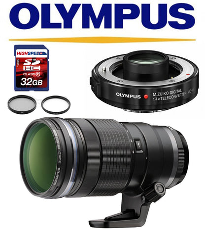 Olympus M 40-150mm f/2.8 Interchangeable PRO Lens (Black) w/ Olympus MC-14 1.4X Teleconverter, Filters, 32GB