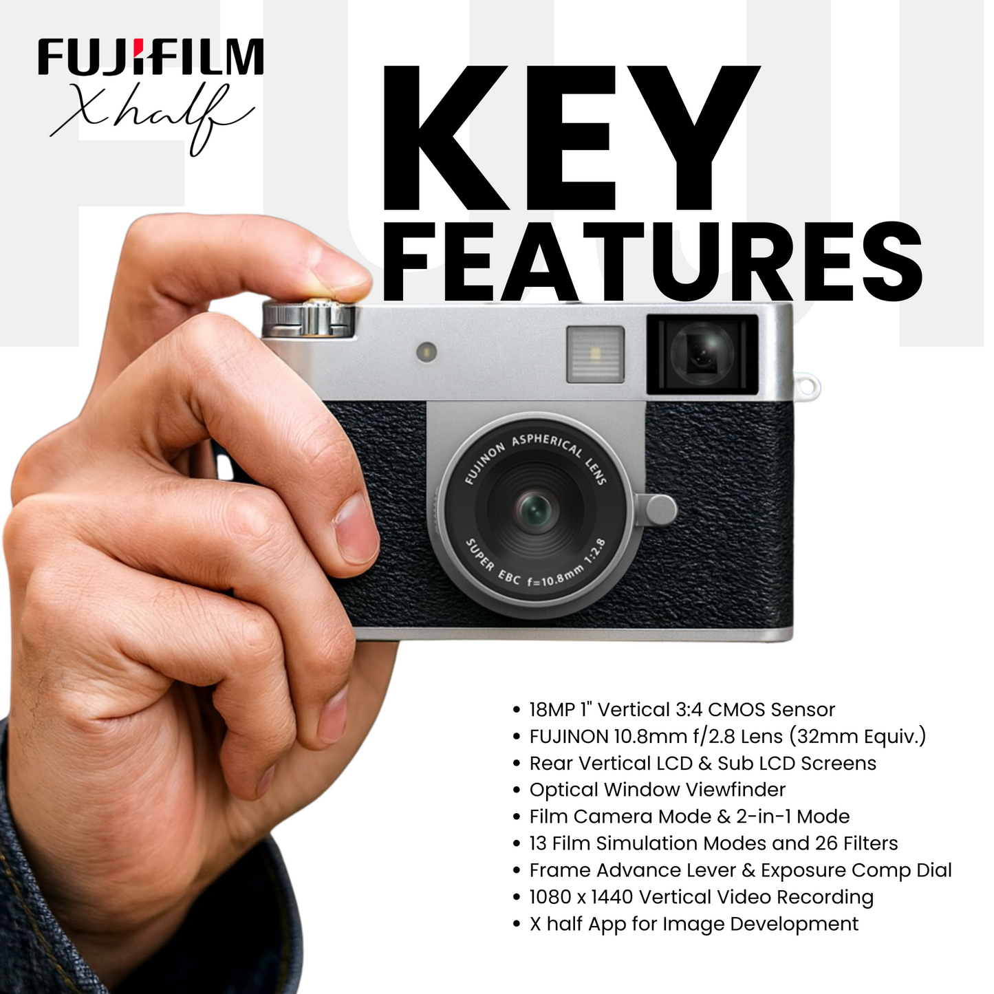 FUJIFILM X half Digital Camera (Silver) Bundle
