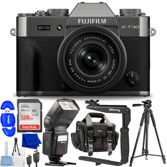 FUJIFILM X-T30 III Mirrorless Camera with 13-33mm f/3.5-6.3 Lens (Charcoal Silver) Advanced Bundle