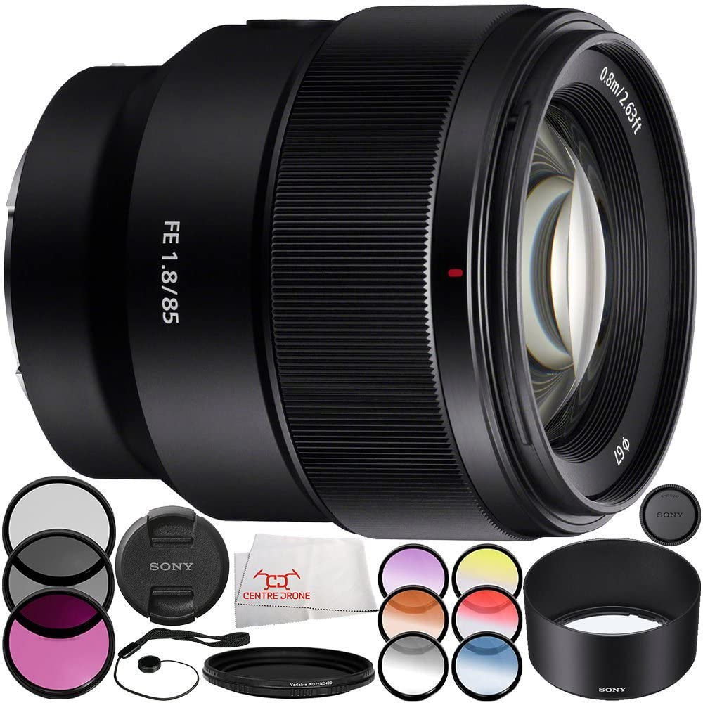 Sony FE 85mm f/1.8 Lens Bundle- Includes 3 Piece Filter Kit (UV + CPL + FLD) + 4PC Macro Filter Set (+1,+2,+4,+10) + MORE