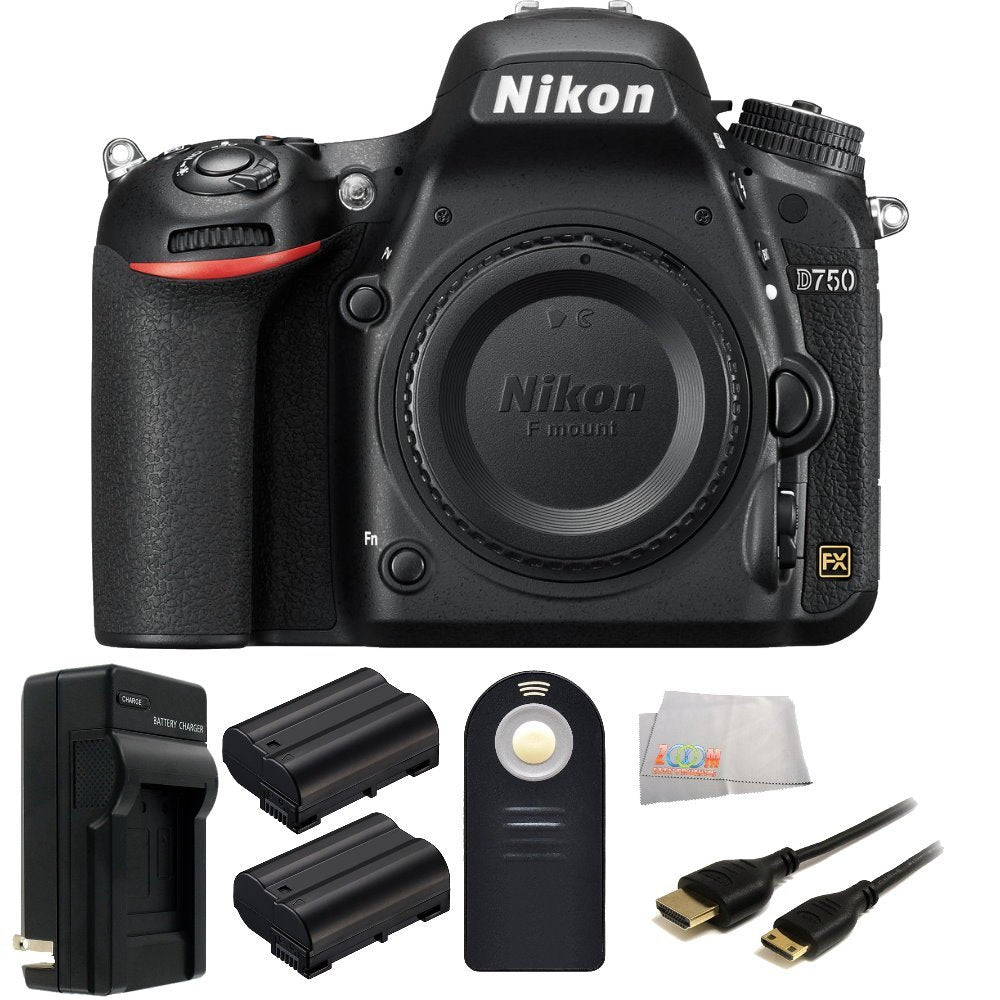 Nikon D750 FX-format DSLR Camera Body + 2 Extended Life Replacement Batteries (EN-EL15) + MORE