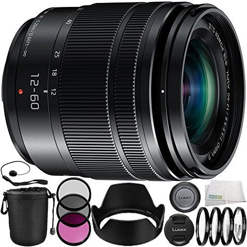 Panasonic Lumix G Vario 12-60mm f/3.5-5.6 ASPH. Power O.I.S. Lens Bundle with Manufacturer Accessories & Accessory Kit (13 Items) (White Box) - International Version (No Warranty)