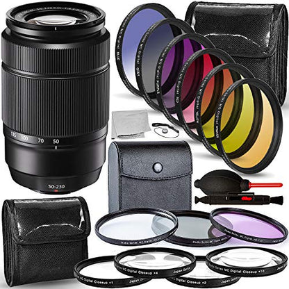 FUJIFILM XC 50-230mm f/4.5-6.7 OIS II Lens (Black) with 17PC Accessory Bundle ? Includes: 3PC Multi Coated HD Filter Set (UV, CPL, FLD) + 4PC Close-Up Macro Lens Set + More