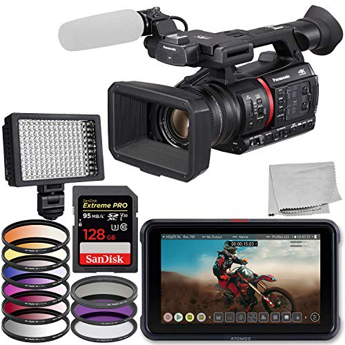 Panasonic AG-CX350 4K Camcorder Deluxe Bundle Includes: Atomos Ninja V 5" 4K HDMI Recording Monitor - SanDisk Extreme 128 Memory Card - 3 Piece Multi Coated HD Filter Kit 67mm and Much More
