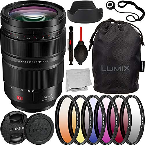 Panasonic Lumix S PRO 24-70mm f/2.8 Lens(#S-E2470) with Essential Bundle: Includes ? 6pc Filter Kit (Graduated Color), Lens Hood, Lens Bag, and More