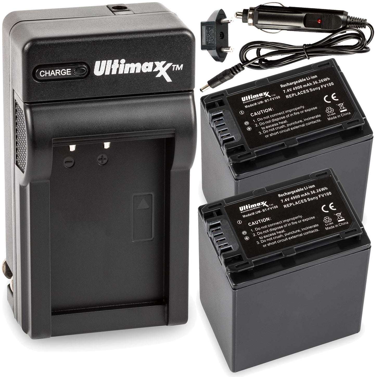 ULTIMAXX Travel Charger + 2x Replacement Battery for Sony FV100 - 4900 mah