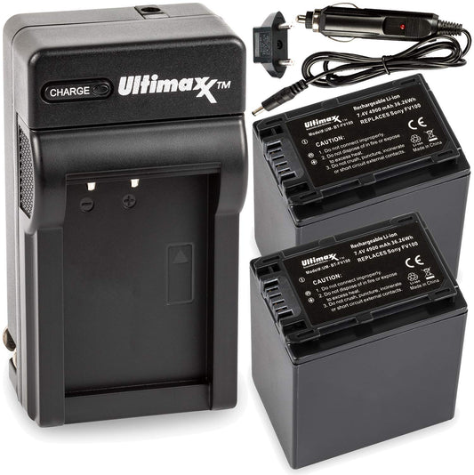 ULTIMAXX Travel Charger + 2x Replacement Battery for Sony FV100 - 4900 mah