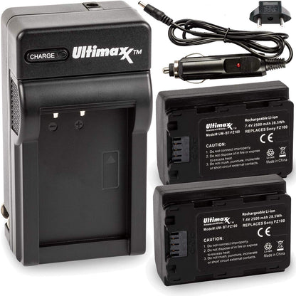 ULTIMAXX Travel Charger + 2x Replacement battery for Sony NP - FZ100 - 2500 mah