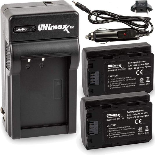 ULTIMAXX Travel Charger + 2x Replacement battery for Sony NP - FZ100 - 2500 mah
