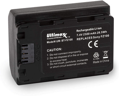 ULTIMAXX Travel Charger + 2x Replacement battery for Sony NP - FZ100 - 2500 mah