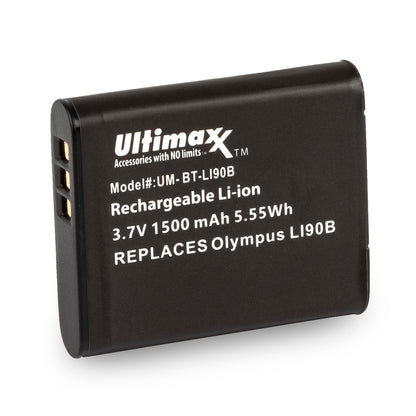 ULTIMAXX Travel Charger + Replacement battery for Olympus LI 90B (LI-90B) - 1500 mah