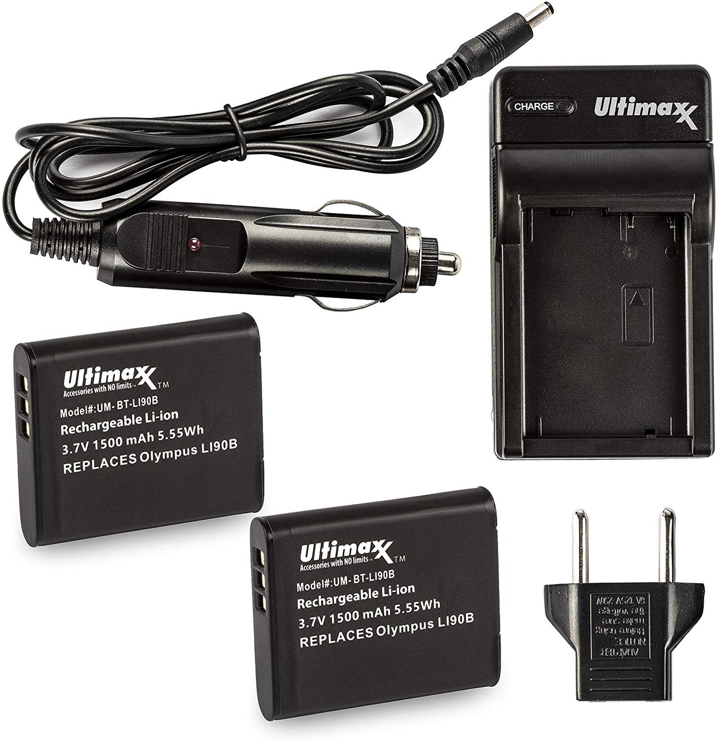 ULTIMAXX Travel Charger + Replacement battery for Olympus LI 90B (LI-90B) - 1500 mah