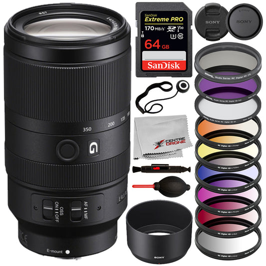 Sony E 70-350mm f/4.5-6.3 G OSS Lens with Deluxe Bundle; Includes: SanDisk Extreme PRO 64GB Memory Card, 6pc Graduated Color Filter Kit, And More