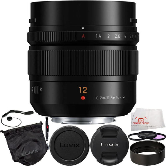 Panasonic Leica DG Summilux 12mm f/1.4 ASPH. Lens 11PC Bundle. Includes Manufacturer Accessories + 3PC Filter Kit (UV-CPL-FLD) + Lens Pen + Cap Keeper + Microfiber Cleaning Cloth