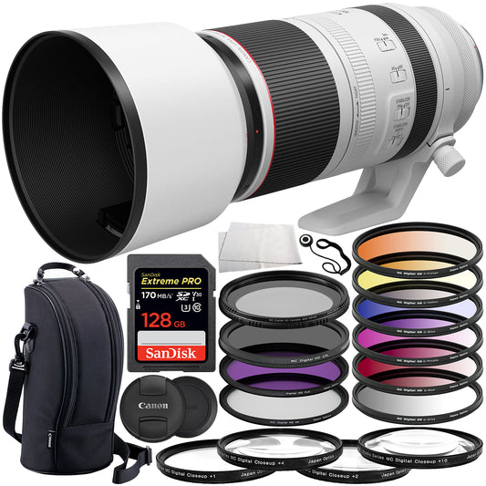 Canon RF 100-500mm f/4.5-7.1L IS USM Lens with Advanced Accessory Bundle – Includes: SanDisk Extreme PRO 128GB SDXC Memory Card, 3PC Multi-Coated Filter Set, Variable Neutral Density Filter & More