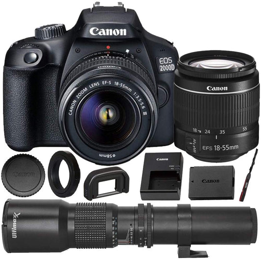 Canon EOS 2000D (Rebel T7) DSLR Camera with EF-S 18-55mm f/3.5-5.6 DC III Lens & Deluxe Accessory Bundle – Includes: 2x SanDisk Ultra 32GB SDHC Memory Card, Extended Life Battery, Carrying Case & MORE
