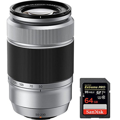 Fujifilm Fujinon XC 50-230mm (76-350mm) F4.5-6.7 OIS X-Mount Lens Silver (16405628) with Sandisk Extreme PRO SDXC 64GB UHS-1 Memory Card