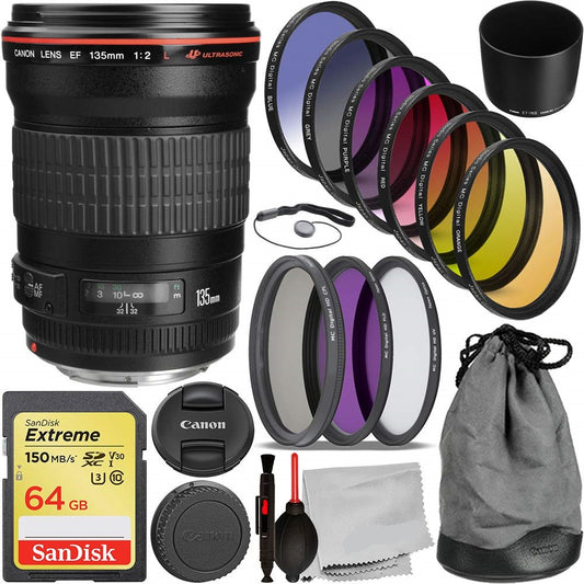 Canon EF 135mm F/2L USM Lens With Essential Accessory Bundle