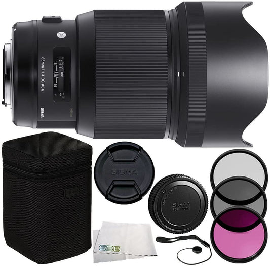 Sigma 85mm f/1.4 DG HSM Art Lens for Nikon F 7PC Accessory Kit - Includes 3 Piece Filter Kit (UV + CPL + FLD) + Cleaning Cloth + Lens Cap Keeper + More