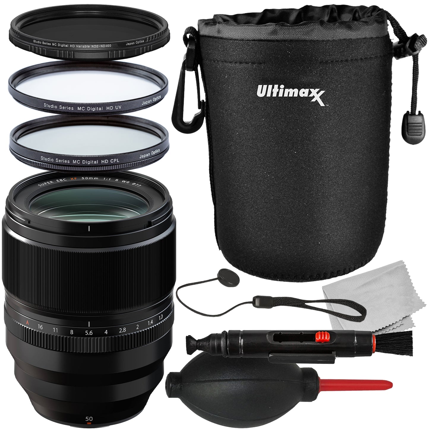FUJIFILM XF 50mm f/1.0 R WR Lens with Starter Accessory Bundle: Water Resistant Lens Pouch, Variable Neutral Density Filter (ND2-ND400), Multi-Coated CPL Filter & More
