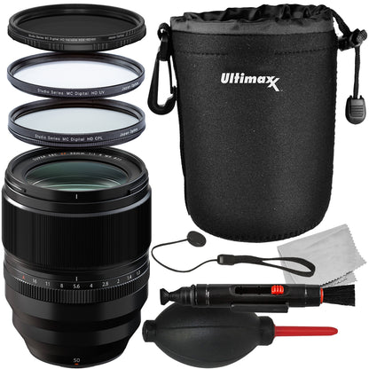 FUJIFILM XF 50mm f/1.0 R WR Lens with Starter Accessory Bundle: Water Resistant Lens Pouch, Variable Neutral Density Filter (ND2-ND400), Multi-Coated CPL Filter & More