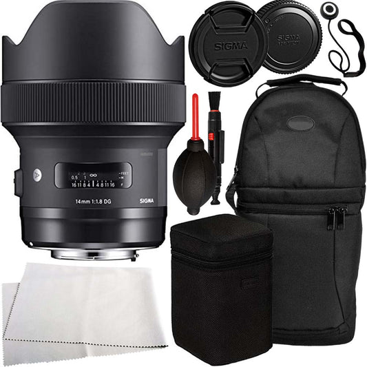 Sigma 14mm f/1.8 DG HSM Art Lens for Canon EF with Basic Starter Kit. Kit Includes: Sling Carrying Case for DSLR Cameras & Lenses, Lens Pouch, Dust Blower, Lens Cleaning Pen, and More