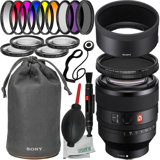 Sony FE 50mm f/1.2 GM Lens with Deluxe Accessory Bundle: 6PC Gradual Color Filter Kit, 3PC Multi-Coated UV Filter Kit (UV, CPL, FLD), Variable Neutral Density Filter (ND2-ND400) & Much More
