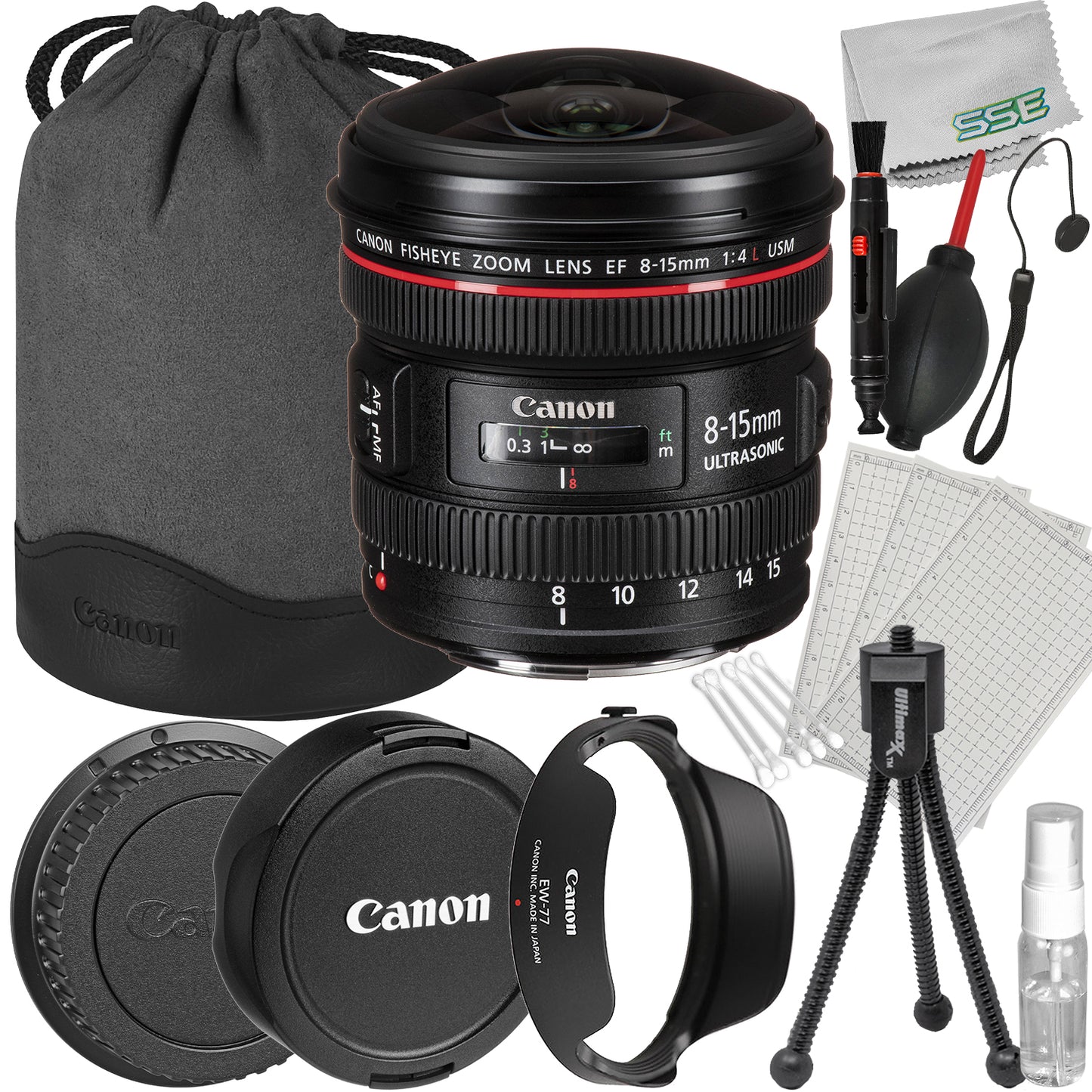 Canon EF 8-15mm f/4L Fisheye USM Lens with Starter Accessory Bundle: Universal Lens Cap Keeper, Dual - Ended Lens Cleaning Pen, Dust Blower & More (13pc Bundle)